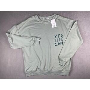 Nine West Yes She Can Graphic Sweatshirt Maddox Green PXS WW13K008EG NEW